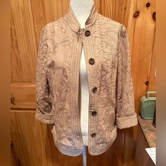 Requirements Beige Embroidered Utility Jacket - Picture 1 of 9